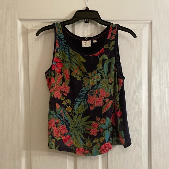 ANTHROPOLOGIE Navy Floral Print Tank Top - Picture 4 of 10